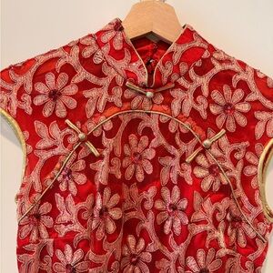 Floral Embroidered Cheongsam Red Wedding Dress